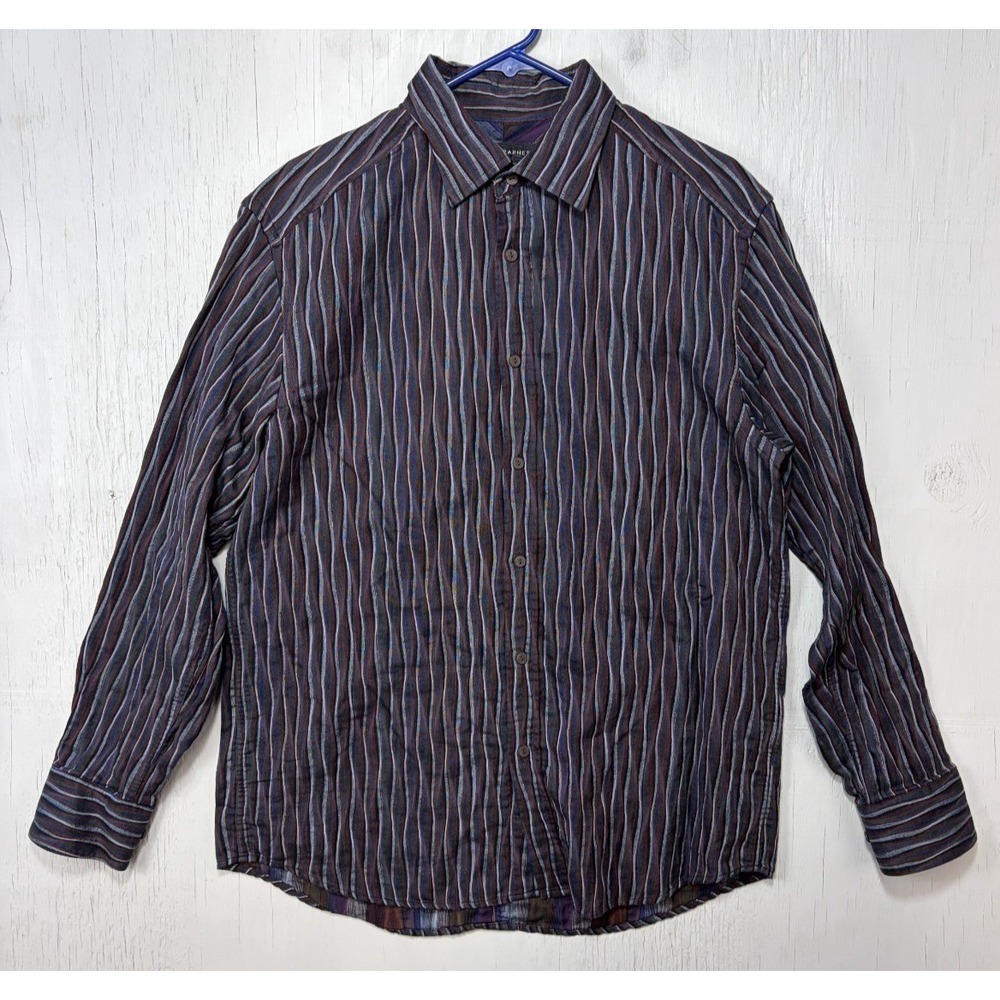 Jhane Barnes Mens Button Up Shirt Striped Geometric Classic Fit Size L Cotton